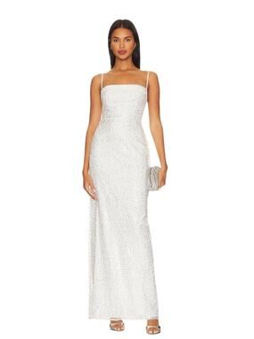 MAJORELLE Galleria Gown in Ivory/White Sequined Maxi Dress Size Small NWOT